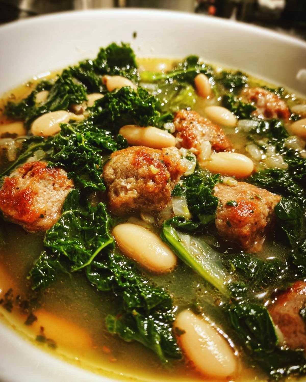 White Bean Kale and Sausage Soup - detail 2