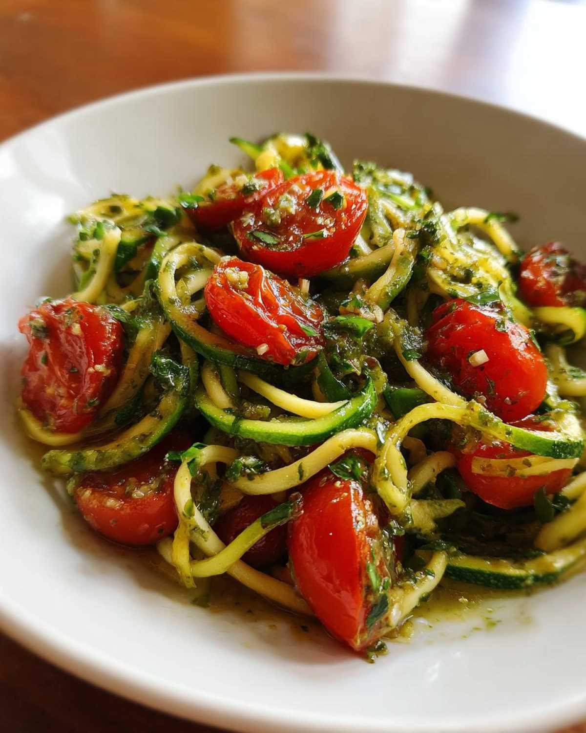 Zucchini Noodles with Pesto and Cherry Tomatoes - detail 2