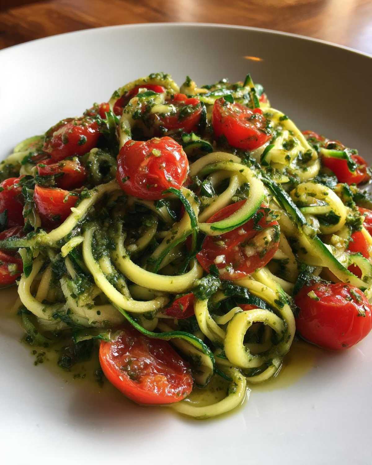 Zucchini Noodles with Pesto and Cherry Tomatoes - detail 3