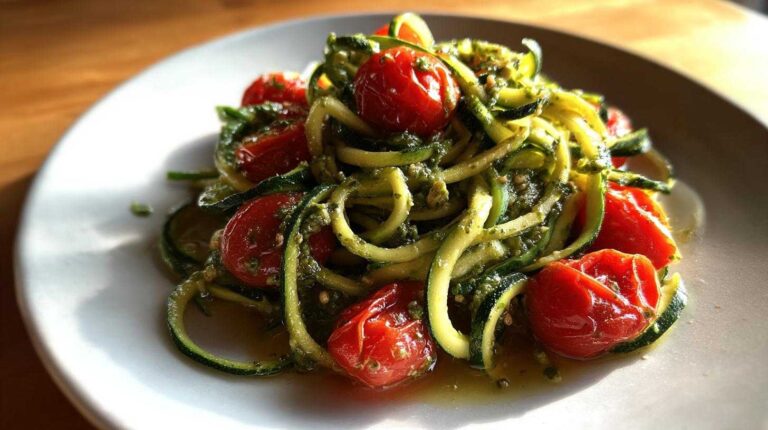 Zucchini Noodles with Pesto and Cherry Tomatoes