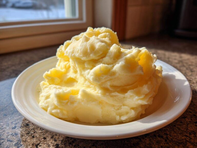 Amazing 1 mashed potatoes secrets revealed A generous serving of creamy, fluffy mashed potatoes piled high on a white bowl, highlighted by sunlight.
