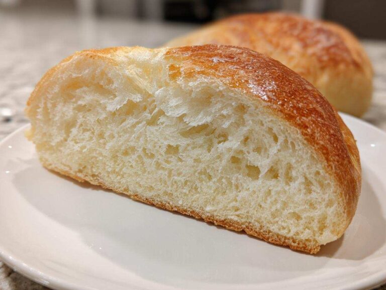 Close-up of a slice showing the fluffy, white interior crumb of condensed milk bread.
