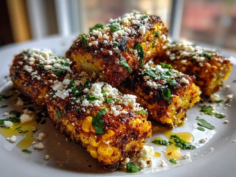 Close-up of perfectly charred Corn Ribs with Cotija and Chili, garnished with fresh cilantro.